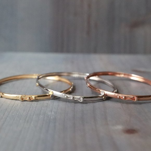 Real Gold 18K Two-Tone Rose Gold Slim Type Bangle Bracelet 3.2mm Fine Jewelry - Picture 6 of 7